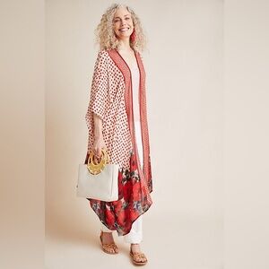 Polka Dot and Floral Kimono with Red Accents